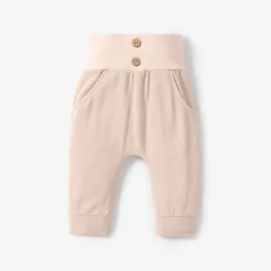 Baby Boy/Girl Solid Waffle Textured High Waist Pants #237124