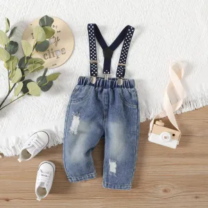 Baby Boy Ripped Jeans Suspender Pants #206907