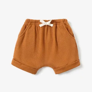 Baby Boy Solid Waffle Elasticized Waist Shorts with Pockets #197296