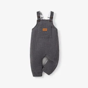 Baby Boy Waffle Letter Patched Pocket Front Overalls #1050850