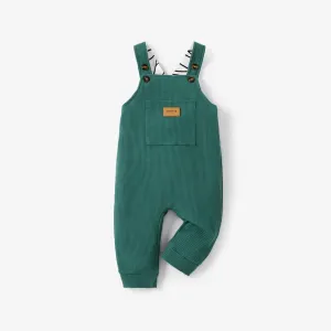 Baby Boy Waffle Letter Patched Pocket Front Overalls #1068718
