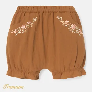 Baby Girl 100% Cotton Floral Embroidered Bloomer Shorts #721354