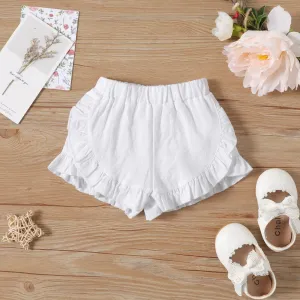 Baby Girl 100% Cotton Solid Ruffle Trim Shorts #791540