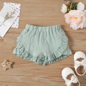 Baby Girl 100% Cotton Solid Ruffle Trim Shorts #791545