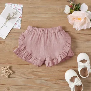 Baby Girl 100% Cotton Solid Ruffle Trim Shorts #791551