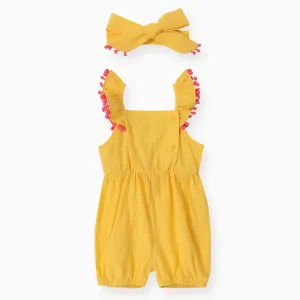 Baby Girl 2pcs Geometric Pattern Flutter Sleeve Jumpsuit and Headband Set #1322400