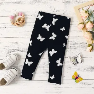 Baby Girl 95% Cotton Rib Knit Allover Butterfly Print Pants Leggings #203267