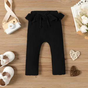 Baby Girl 95% Cotton Rib Knit Ruffle Trim Pants Leggings #202550