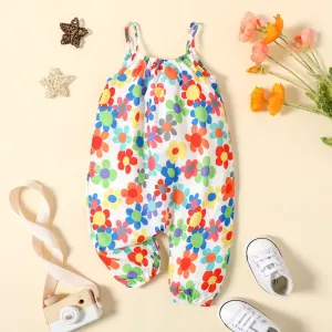 Baby Girl All Over Colorful Floral Print Spaghetti Strap Jumpsuit #784098