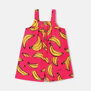 Baby Girl Allover Banana Print Overalls Shorts #845054