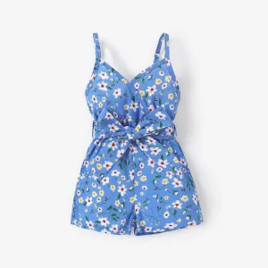 Baby Girl Allover Floral Print Belted Slip Romper #1036849