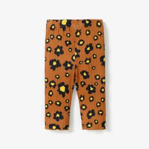 Baby Girl Brown/Apricot Leopard Print Ribbed Leggings #829412