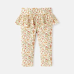 Baby Girl Cotton Floral Print Ruffle Trim Leggings