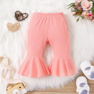 Baby Girl Solid Basic Ribbed Pants #1058758