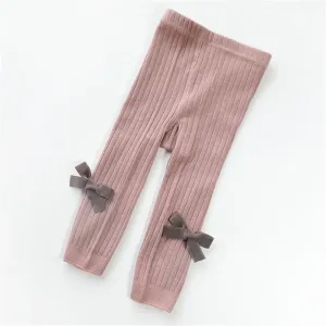 Baby / Toddler Girl Solid Knitted Bowknot Casual Leggings #188862