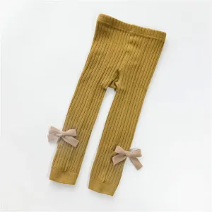 Baby / Toddler Girl Solid Knitted Bowknot Casual Leggings #188872