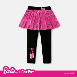 Barbie Toddler Girl Bow Print Ruffle Overlay 2 In 1 Leggings #1054285