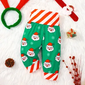 Christmas Baby Boy/Girl Striped Spliced Allover Santa/Deer Print Pants #996060