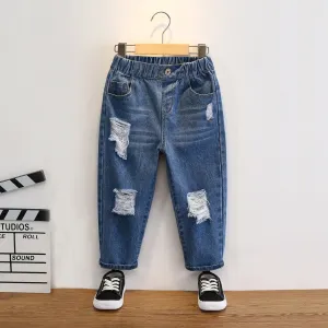 Kid Boy Casual Cotton Elasticized Ripped Denim Jeans #769578