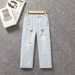 Kid Boy Casual Solid Color Ripped Loose Fit Denim Jeans #769493