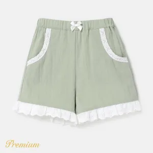 Kid Girl 100% Cotton Bow Decor Lace Hem Shorts #856295