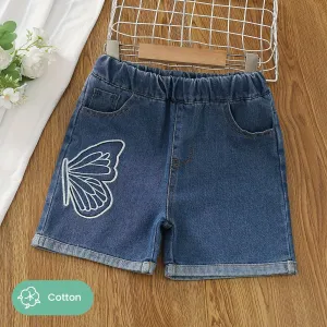 Kid Girl Butterfly Embroidery Pockets Denim Shorts #1038339