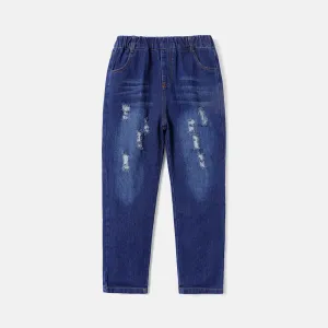 Kid Girl Cotton Elasticized Ripped Denim Jeans #230054
