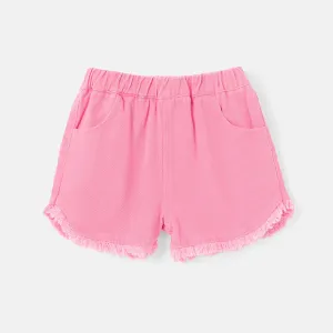 Kid Girl Solid Color Elasticized Cotton Denim Shorts #230039