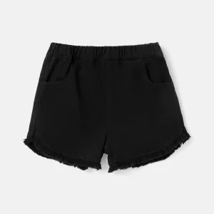 Kid Girl Solid Color Elasticized Cotton Denim Shorts #230047