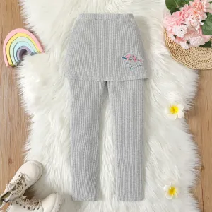 Kid Girl Unicorn Embroidered Ribbed Cotton Skirt Leggings #1113263