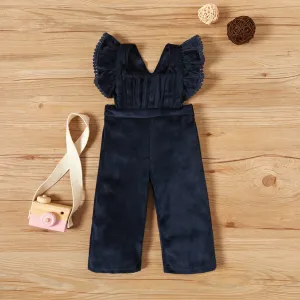 Solid Velvet Ruffle and Tassel Decor Flutter-sleeve Baby Jumpsuit #828736