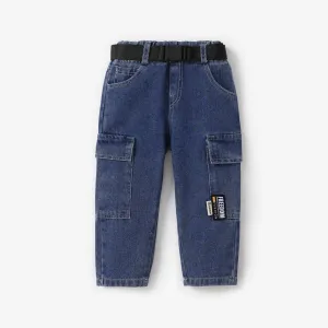 Toddler Boy/Girl Trendy Patch Pocket Denim Jeans(With Belt) #1165709