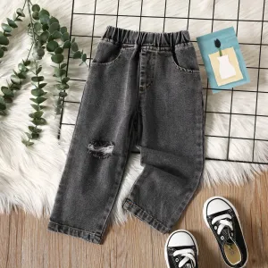 Toddler Boy Trendy 100% Cotton Ripped Denim Jeans #833804