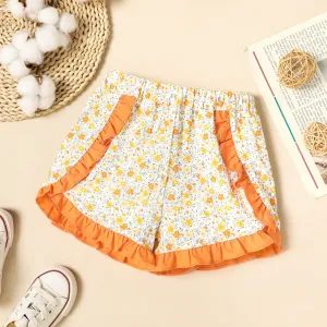 Toddler Girl 100% Cotton Floral Print Ruffled Elasticized Shorts #874787