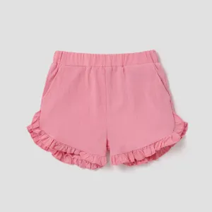 Toddler Girl 100% Cotton Ruffle Hem Solid Shorts #1037750