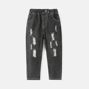 Toddler Girl/Boy Elasticized Cotton Ripped Denim Jeans #725415