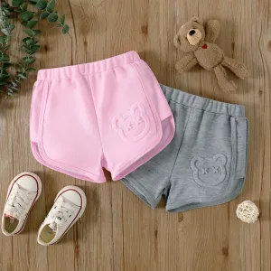 Toddler Girl/Boy Solid Bear Embossed Shorts #1043303