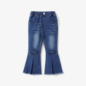 Toddler Girl Denim Bow Decor Bellbottom Blue Jeans Pants