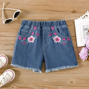 Toddler Girl Floral Embroidered Denim Shorts #1032346