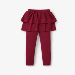 Toddler Girl Solid Color Elasticized Layered Skirt Leggings