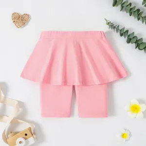 Toddler Girl Solid Ruffle Overlay 2 In 1 Leggings Shorts #1045996