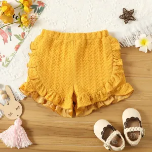 Toddler Girl Solid Ruffled Textured Shorts #1032749