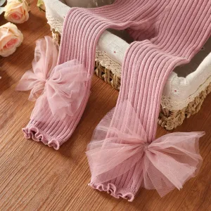 Toddler Girl Sweet Mesh Bowknot Design Solid Color Leggings #1112285