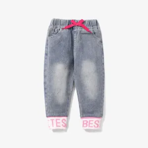 Toddler Girls Sweet Drawstring Denim Jeans #1170529