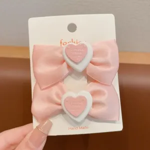 2-pack Kids/toddler Sweet Cream Bow Heart Hair Clip for Girl #1162949