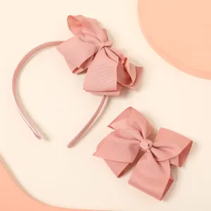 2-pack Ribbed Bow Hair Hoop and Hair Clip Set for Girls