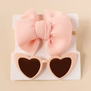 2pcs Baby/Toddler Girl Bowknot Super Soft Nylon Headband with Heart-shaped Sunglasses Set #1326252