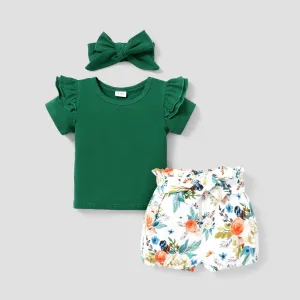 100% Cotton 3pcs Floral Print Short-sleeve Baby Set #783460