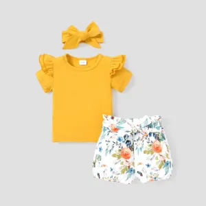 100% Cotton 3pcs Floral Print Short-sleeve Baby Set #783467