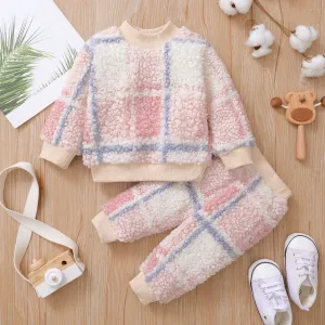 2-piece Baby Boy Plaid Fuzzy Sweatshirt and Pants Casual Set #1103452